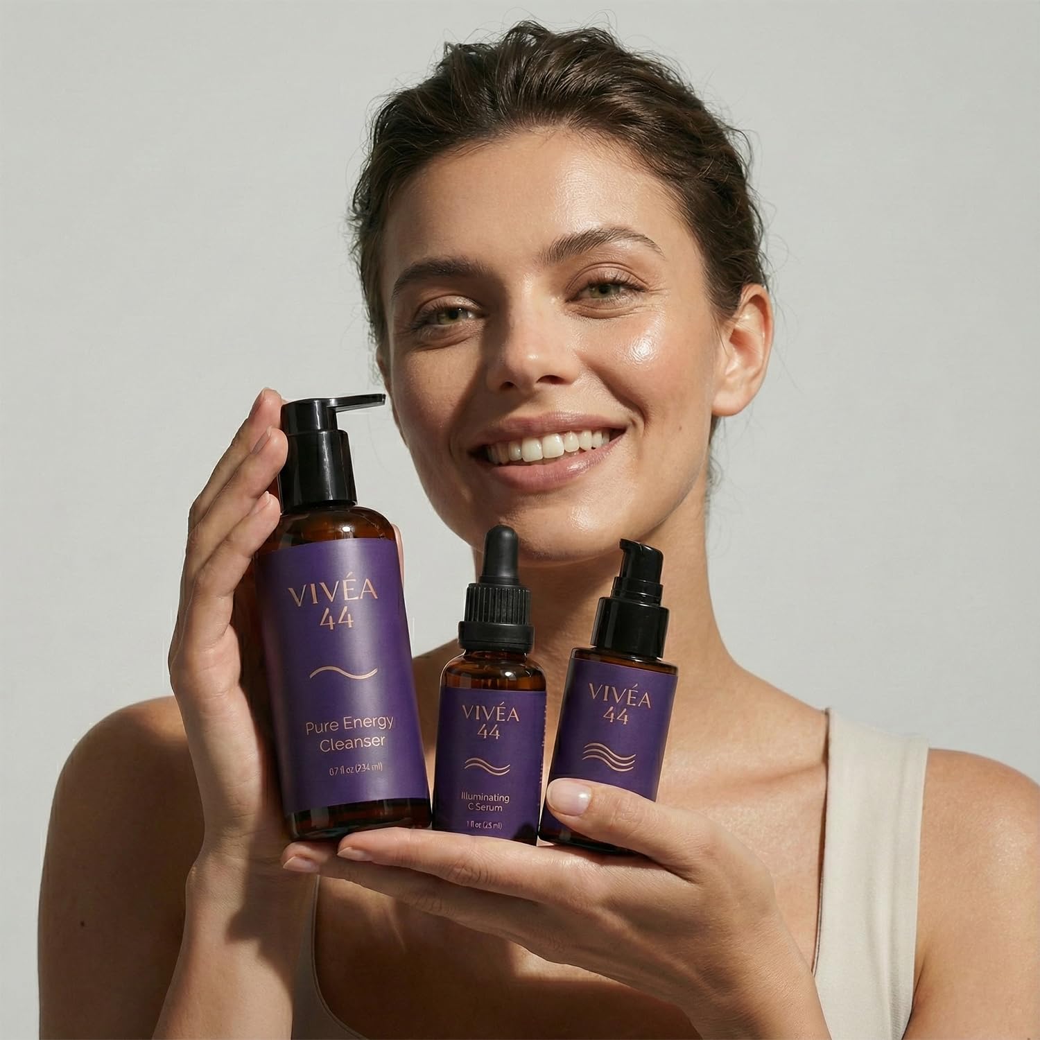 The Vivéa Ritual – 3-Piece Skincare Set with Cleanser, Vitamin C Serum & Moisturizer – Daily Hydrating and Brightening Routine for Smooth Radiant Skin – Vegan & Cruelty-Free + Gua Sha