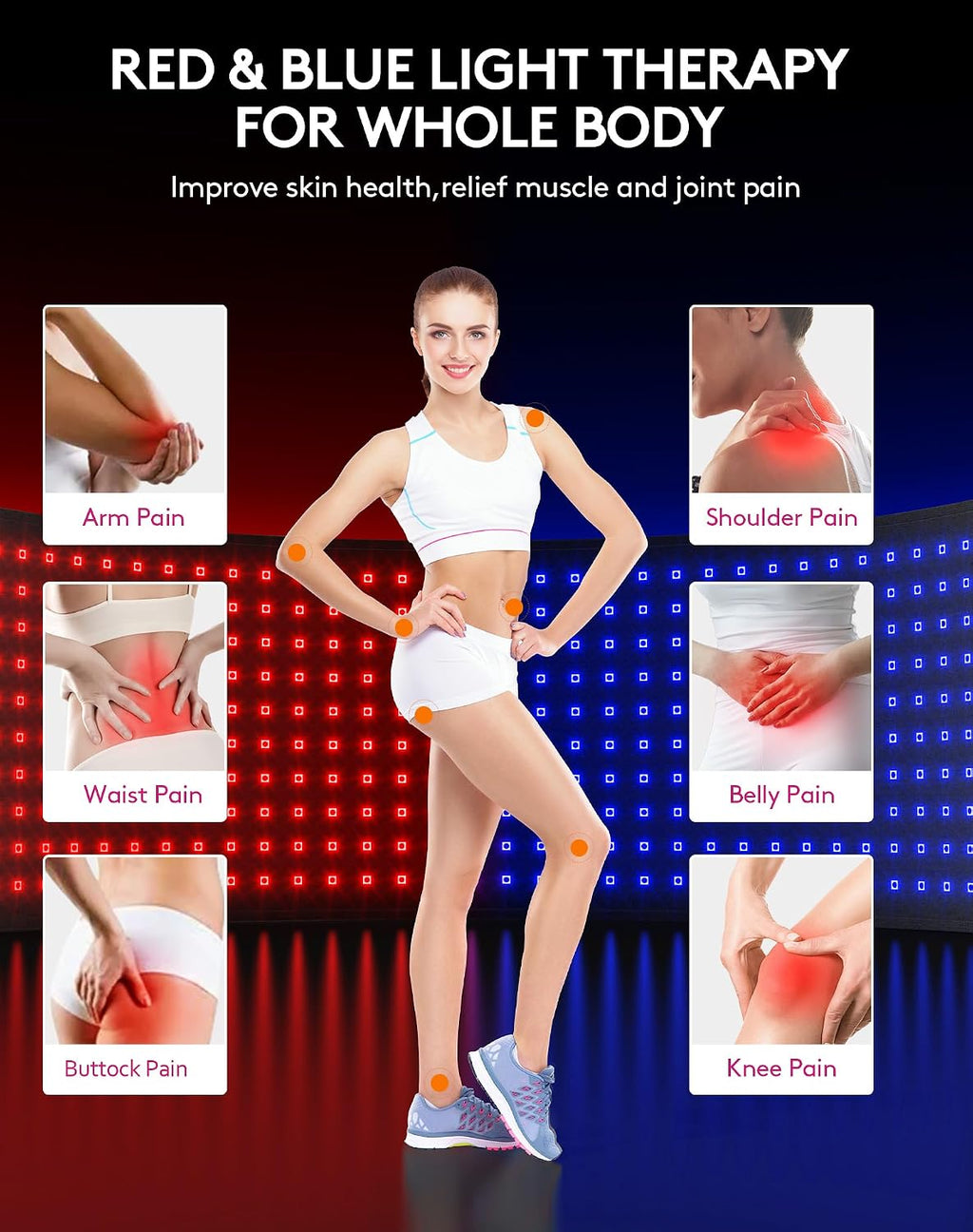 UTK 23' x 12' Large Red & Blue Light Therapy Pad for Body, 470nm 660nm 850nm Near Infrared Light Therapy Wrap for Back Shoulder Knee Muscle Joint, 210 pcs 3 in 1 LEDs, Adjustable Timer & Intensity
