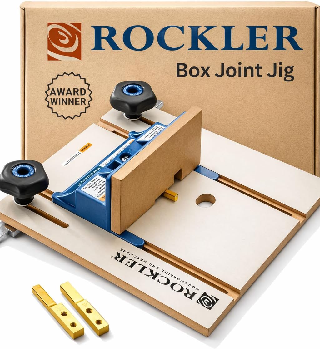 Router Table Box Joint Jig - Finger Joint Indexing Keys w/Three Finger Widths ¼', ⅜' & ½' - Stable MDF Router Fence w/Low-Friction Melamine Coating - Knobs to Lock Platform w/ ¾' Miter Slot