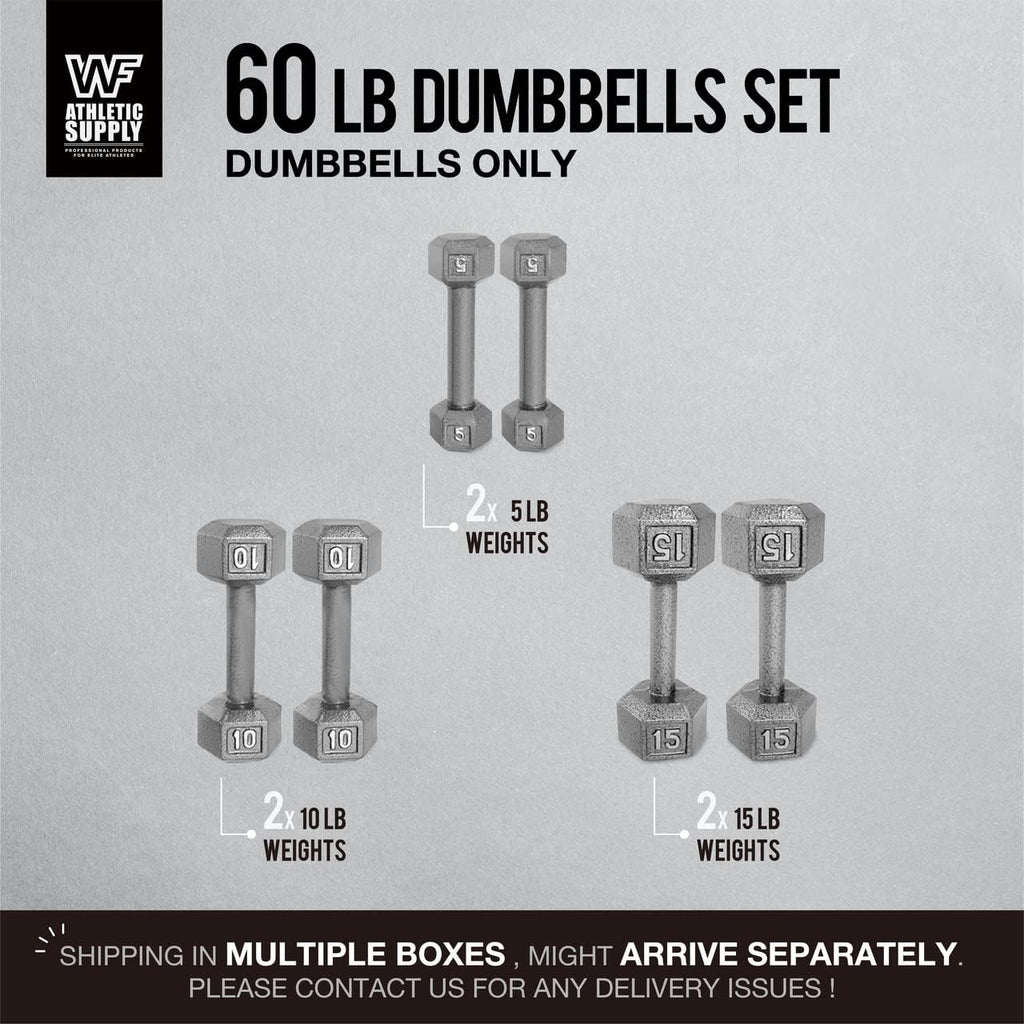 WF Athletic Supply Cast Iron Dumbbell Set, Solid Hexagon Grey Dumbbell Set, Strength Training Free Weights for Women & Men
