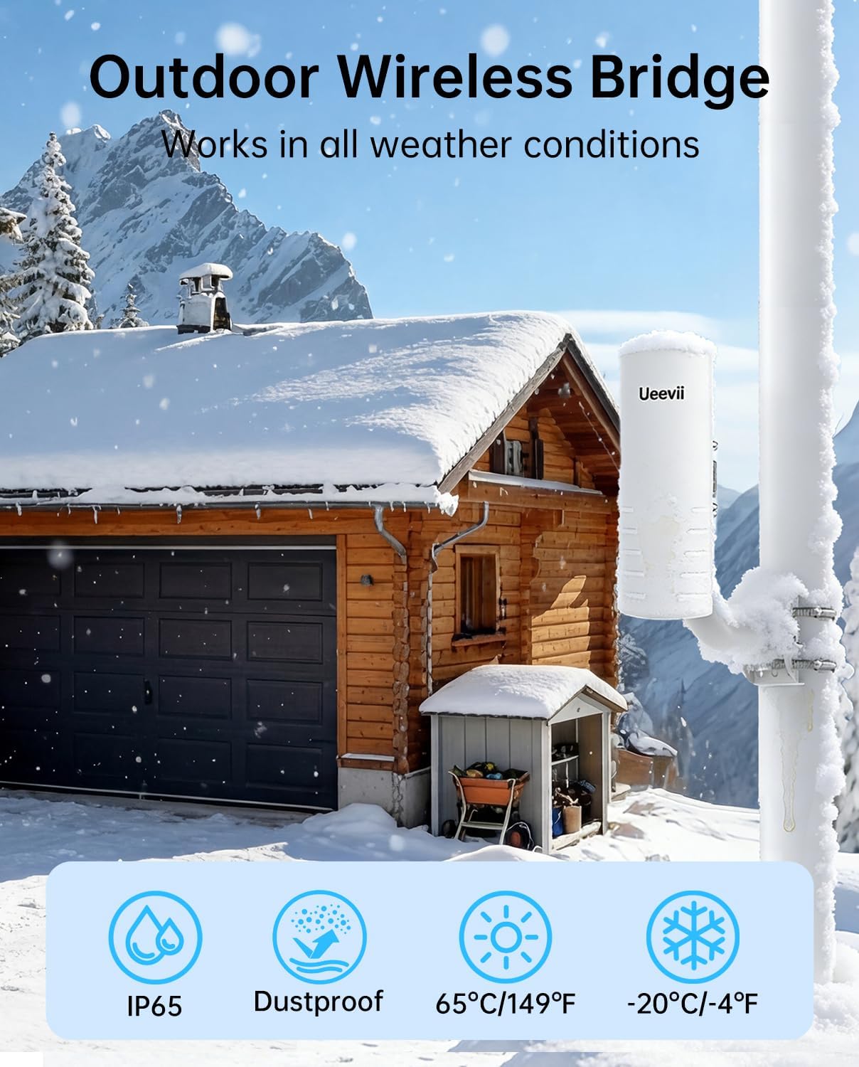 UeeVii Wireless Bridge Point to Point Outdoor CPE452Kit,with AX3000 WiFi Router,Adjustable Pole Mount,5.8G 3KM Range Wifi Bridge PtP/PtMP,Work with Starlink,Extend Network to Barn Garage,24V POE Power