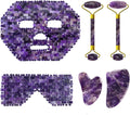 Amethyst Jade Roller Gua Sha Board for Face Lifting Natural Purple Crystal Eye Mask Facial Skin Care Tool,6in1 Set