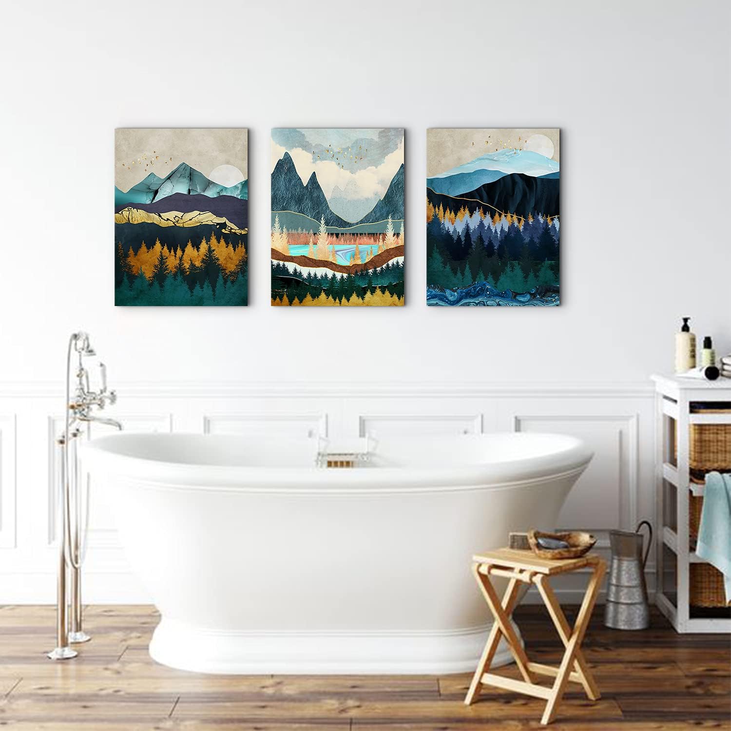 Abstract Mountain Canvas Wall Art Decor Modern Boho Nature Wood Landscape Painting Poster Minimalist Navy Blue Forest Picture Framed Artwork Home Decorations Bathroom Bedroom 24x32 inch 3 Sets