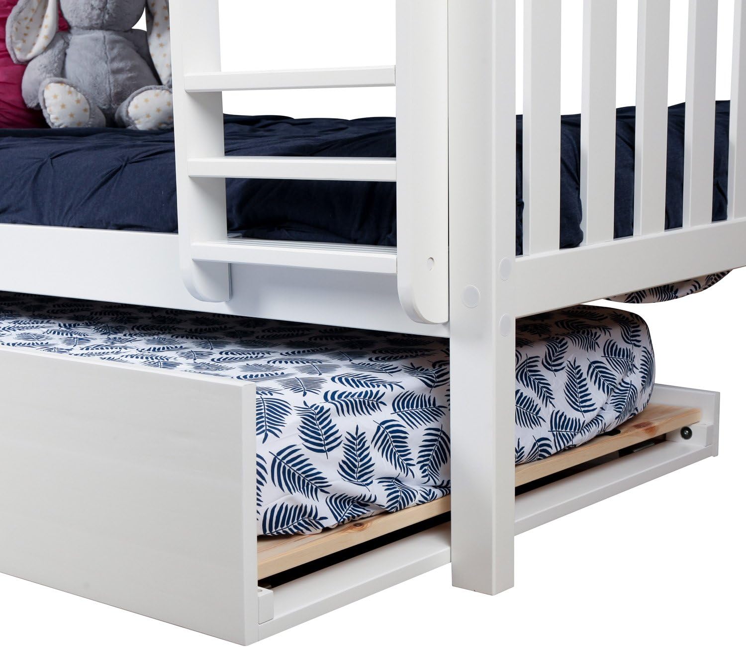 Max & Lily Bunk Bed, Twin-Over-Twin Wood Bed Frame For Kids With Trundle, White