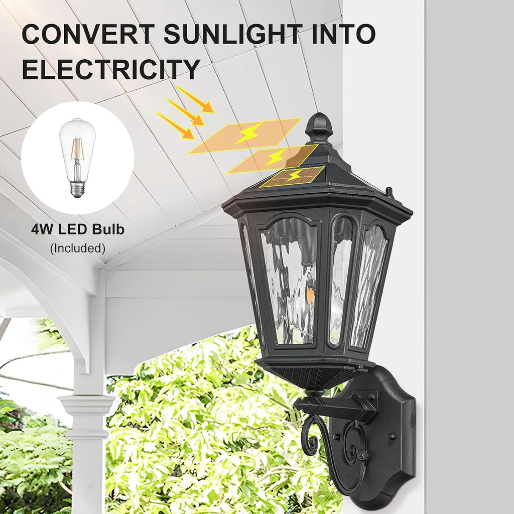 Solar LED Wall Light Outdoor with Remote Control, 22'' Front Door Sconce Dusk to Dawn 3 Lighting Modes Solar Exterior Wall Lantern Outside Lights for Patio Doorway Porch Walkway, Black