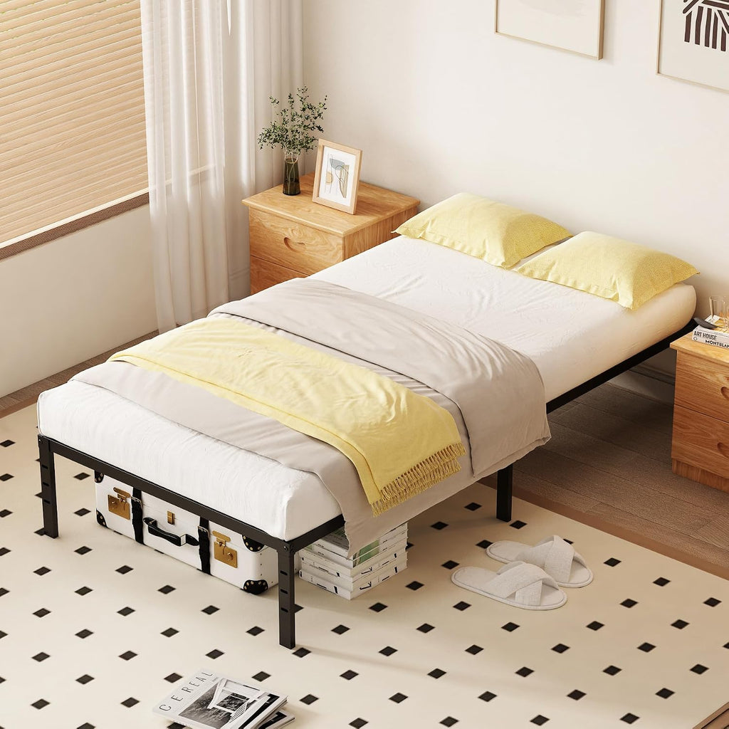 Twin XL 18 Inch Metal Platform Bed Frame,Heavy Duty,Metal,No Box Spring Needed,Underbed Storage,Easy Assembly,Noise Free,Minimalism,Non-Slip,Bedroom,Kids,Boys,Girls,Black