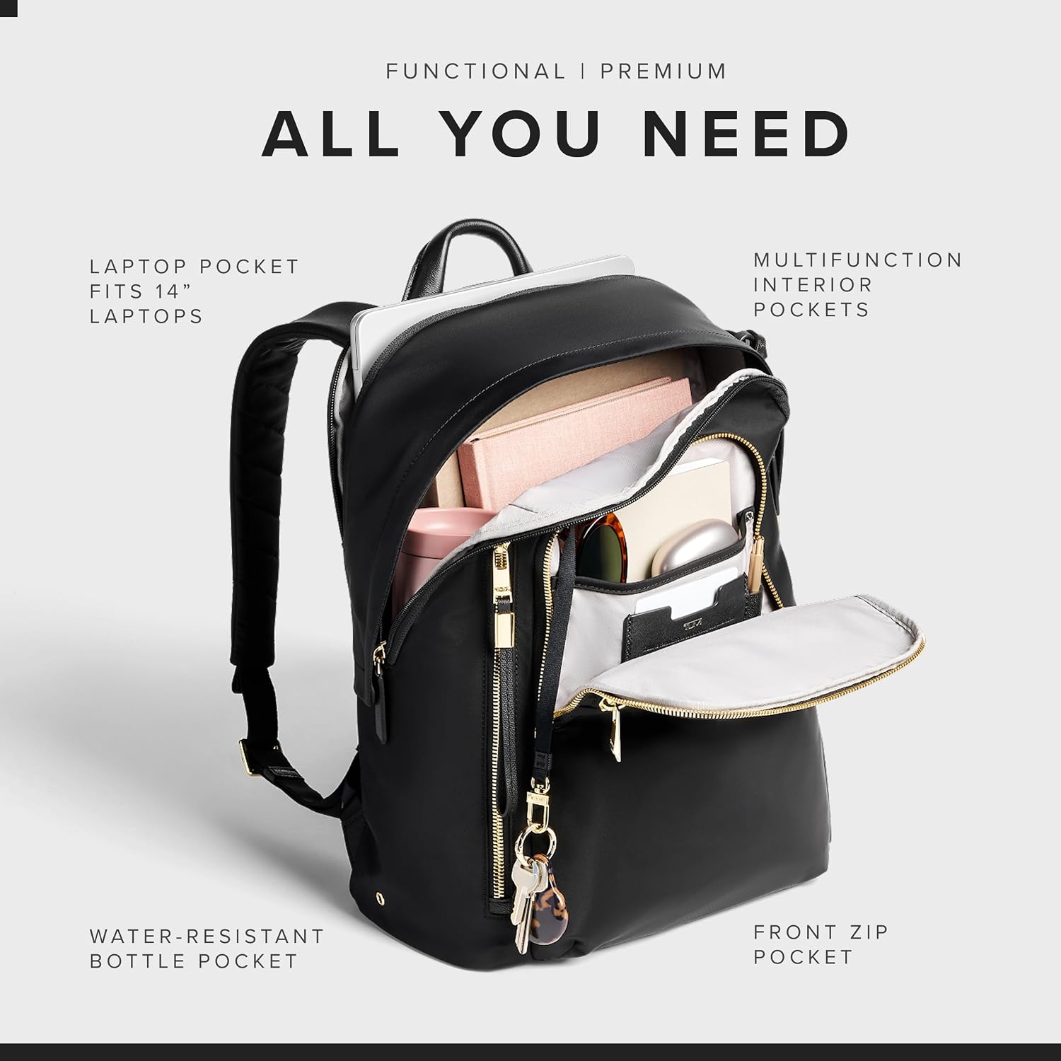 TUMI - Voyageur Halsey Backpack - Travel Backpack - For Business, Fashion, Commute - Holds Up to 14' Screens - Black & Gold