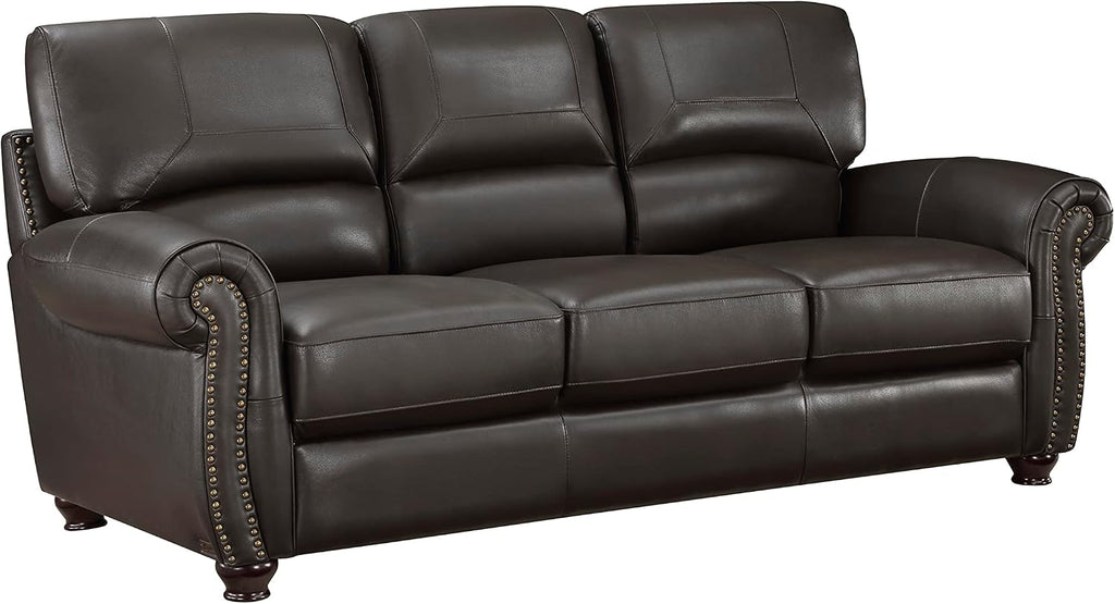 Lexicon Leather Match Sofa Set, Top Grain Leather Match Living Room Furniture Sets, Include Sofa Couch and Loveseat, 2-Piece Set, Dark Brown