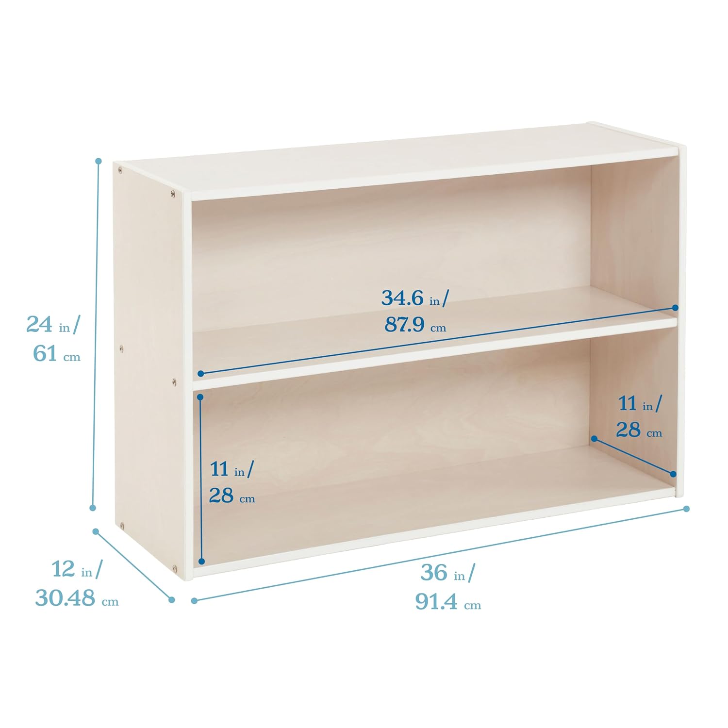 ECR4Kids Streamline 2-Shelf Single-Sided Storage Cabinet, 24in, Classroom Furniture, White Wash