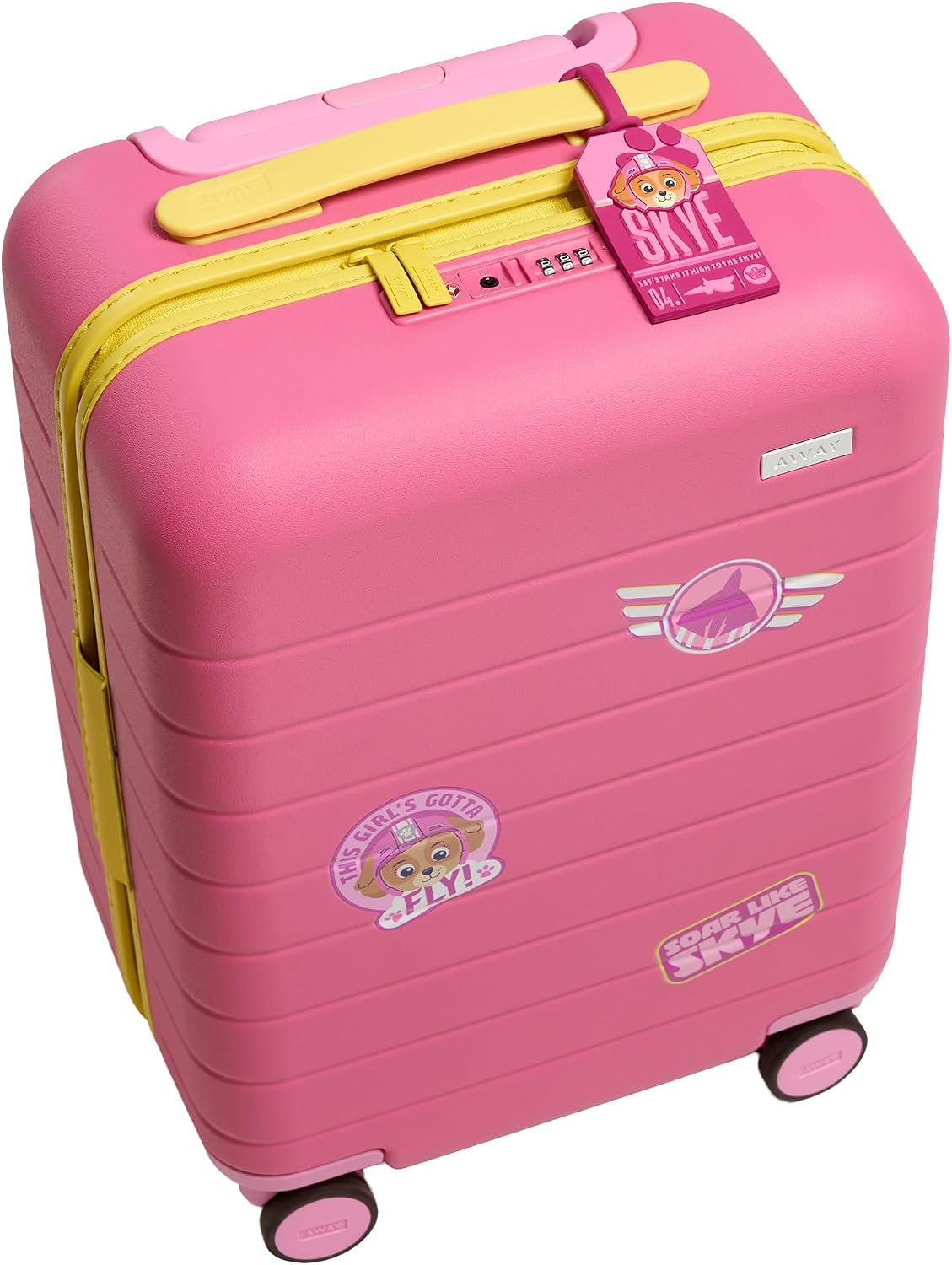 Away PAW Patrol Kids Carry On Luggage, Lightweight Rolling Suitcase for Children, TSA-Approved, Spinner Wheels, Travel Suitcase for Toddlers & Kids, Skye Pilot Pink