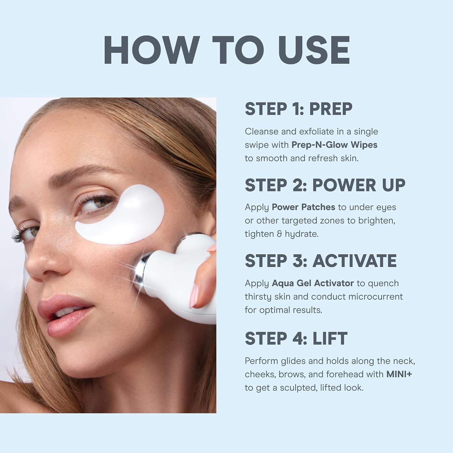 NuFACE MINI+ Microcurrent Facial Device Ultimate Uplift Kit - Brilliant White Face Sculpting & Contouring Device with Aqua Gel, Power Patches, Prep-N-Glow Skin Care Wipes & Luxe Gift Box