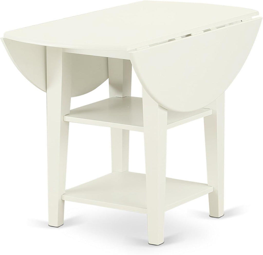 East West Furniture SUGR5-LWH-W 5 Piece Dining Table Set for 4 Includes a Round Kitchen Table with Dropleaf & Shelves and 4 Kitchen Dining Chairs, 42x42 Inch, Linen White