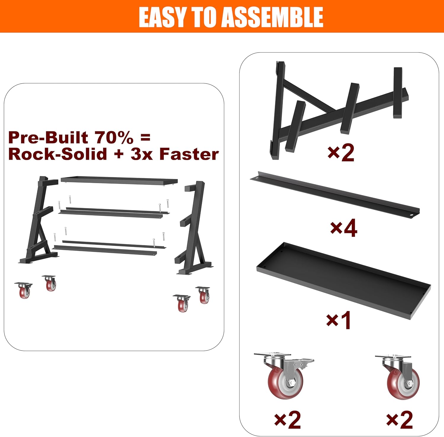 Heavy Duty 3 Tier Dumbbell Rack Stand, 1200LBS Commercial Weight Storage Organizer for Home Gym (Select Frame Type: Kettlebell Flat Tray, All Rails, or Rolling Wheels), Stand Only