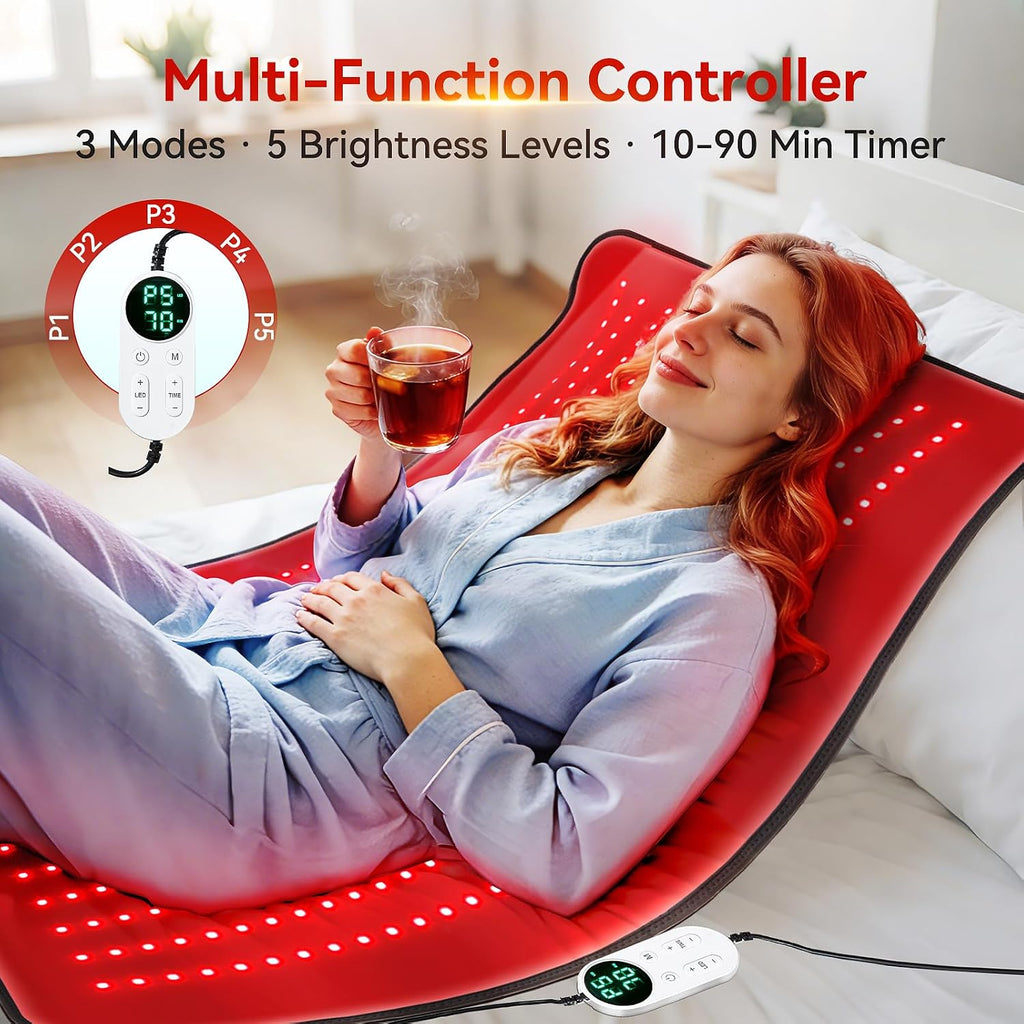 Full Body Red Light Therapy Mat with 640 LEDs, 3-in-1 660nm & 850nm TPU Infrared Light Blanket, 38' x 23.6' Foldable Therapy Pad with Timer Controller Pulse Modes for Home Use 48W