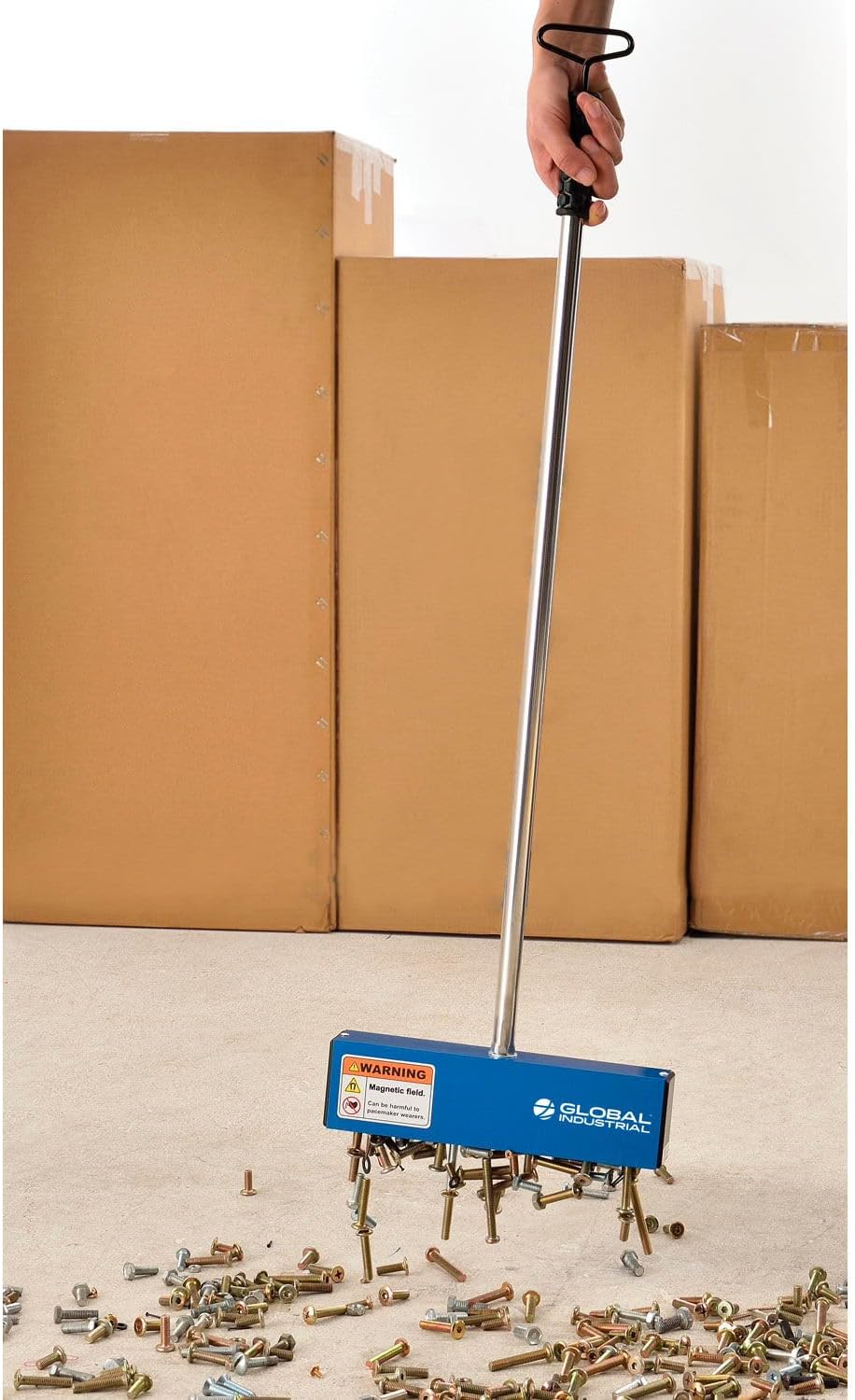 Global Industrial Magnetic Nail Sweeper With Load Release Handle, 11' Cleaning Width, 20 LBs Lifting Power, Easy-to-Use Medium-Duty Magnetic Sweeper, 36-7/8'H