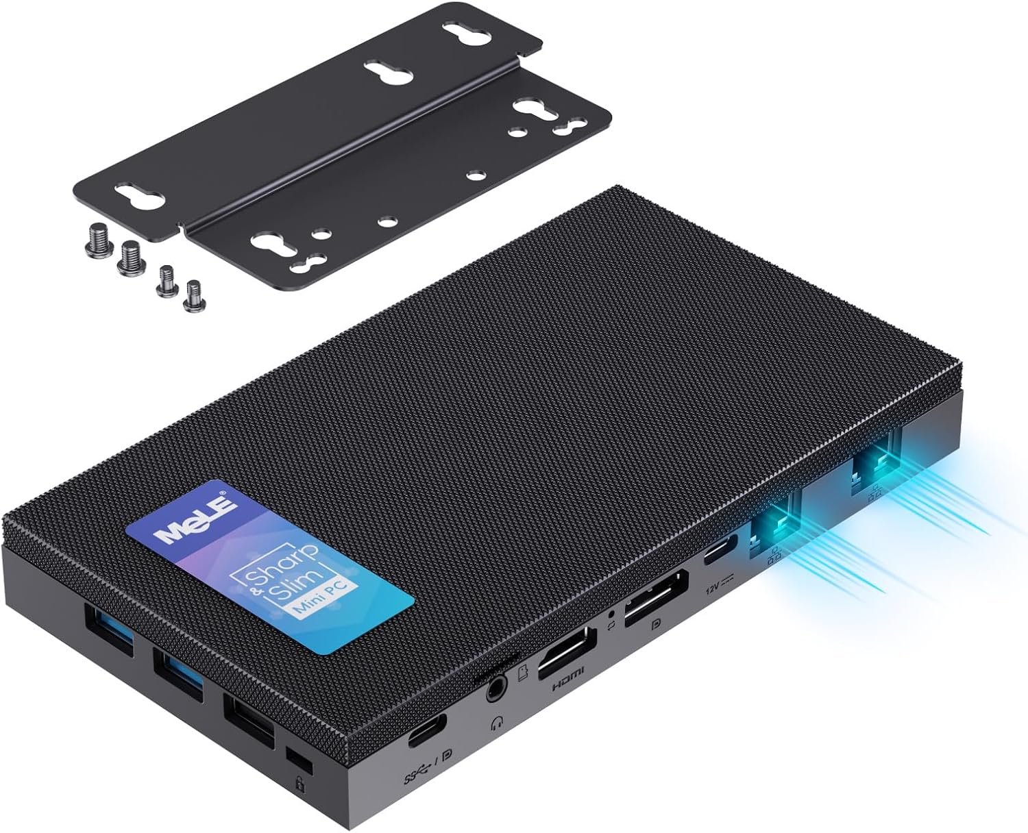 MeLE QuieterDL Ultrathin Fanless N100 Mini PC Dual 2.5G LAN 4GB 128GB Micro PC Windows 11 Home HDMI 4K USB-C DP1.4 Triple Display 2.4/5GHz WiFi BT5.1 Small Desktop Computer on Soft Router, NAS, IoT