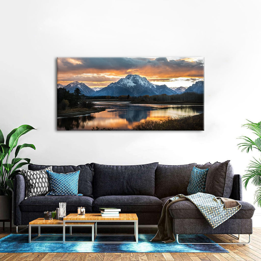 Large Mountain Wall Art for Living Room Sunset Nature National Park Posters Grand Teton Landscape Wall Decor Snake River Wyoming Scenery Canvas Prints Artwork for Bedroom Office Home Decoration 30x60'