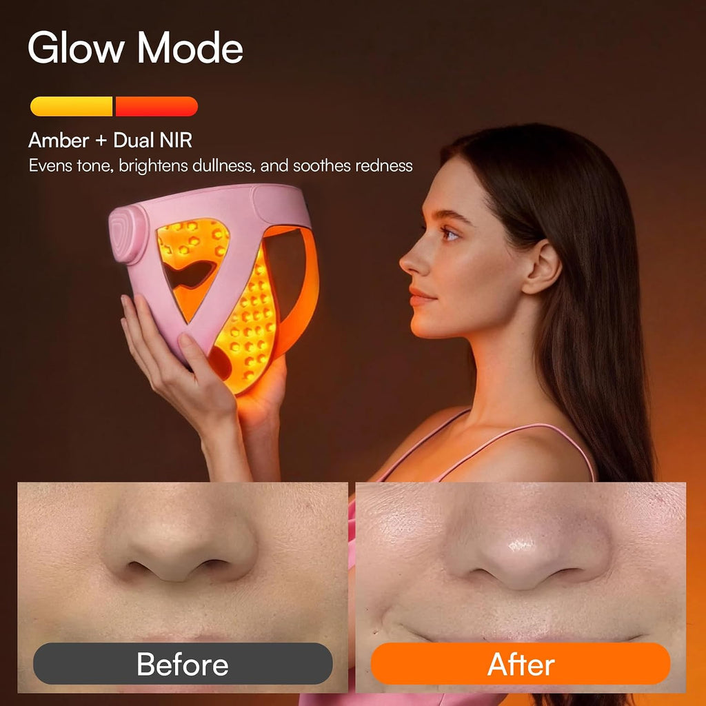 INIA Glow 4D Wireless Red Light Therapy Mask for face – Dual NIR, 320 LEDs, 4 Modes, Under-Eye Cooling, Cordless & Rechargeable LED Face Mask for Home & Travel, Skincare Gifts for Women Mom Wife, Pink