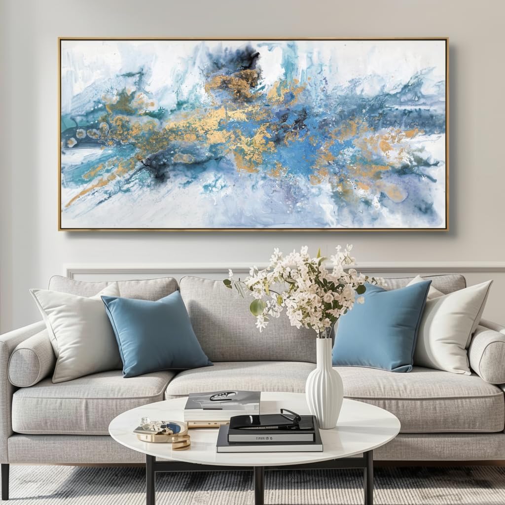 Abstract Wall Art For Living Room Large Size Framed Navy Blue Canvas Wall Art Abstract Wall Decor Abstract Art Paintings Fantasy Colorful on White Background Modern Artwork Decor for Bedroom Bathroom