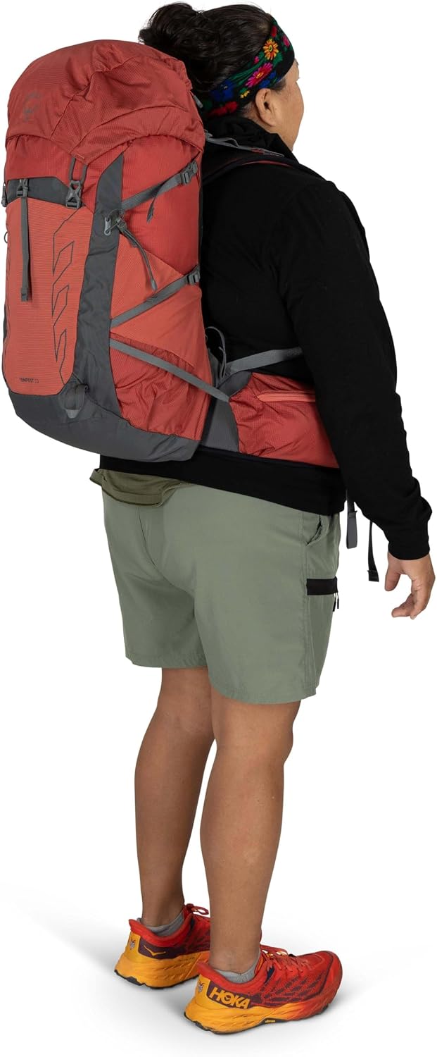 Osprey Tempest 33L Women's Lightweight Hiking Backpack - Daypack for Travel & Camping, Red Pampas/Coal Grey, Extended Fit
