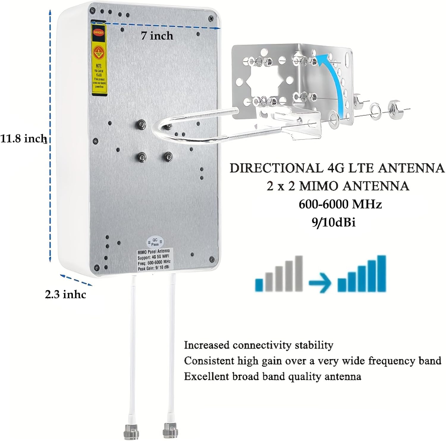 5G/ 4G/ LTE/ 2x2 MIMO Antennas Outdoor Directional Panel Antenna for Routers with Detachable Antenna, Support Verizon AT&T Sprint T-Mobile Home Internet, with TS9 SMA Cable J-Mount Pole (Full Kit)