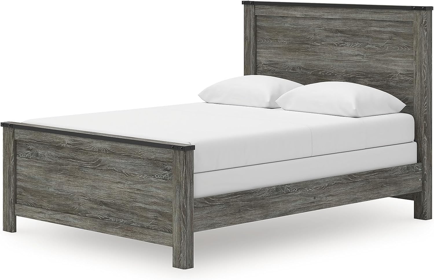 Signature Design by Ashley Frandern Industrial Panel Bed with Nailhead Accents, Foundation or Box Spring Needed, Queen, Gray