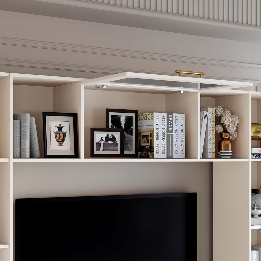 Entertainment Wall Unit, 4-Piece Large TV Stand Wall Unit Entertainment Center with Bookshelves & Storage, Wall Media Center with Shelves for TVs Up to 70', Media Console for Living Room, White.