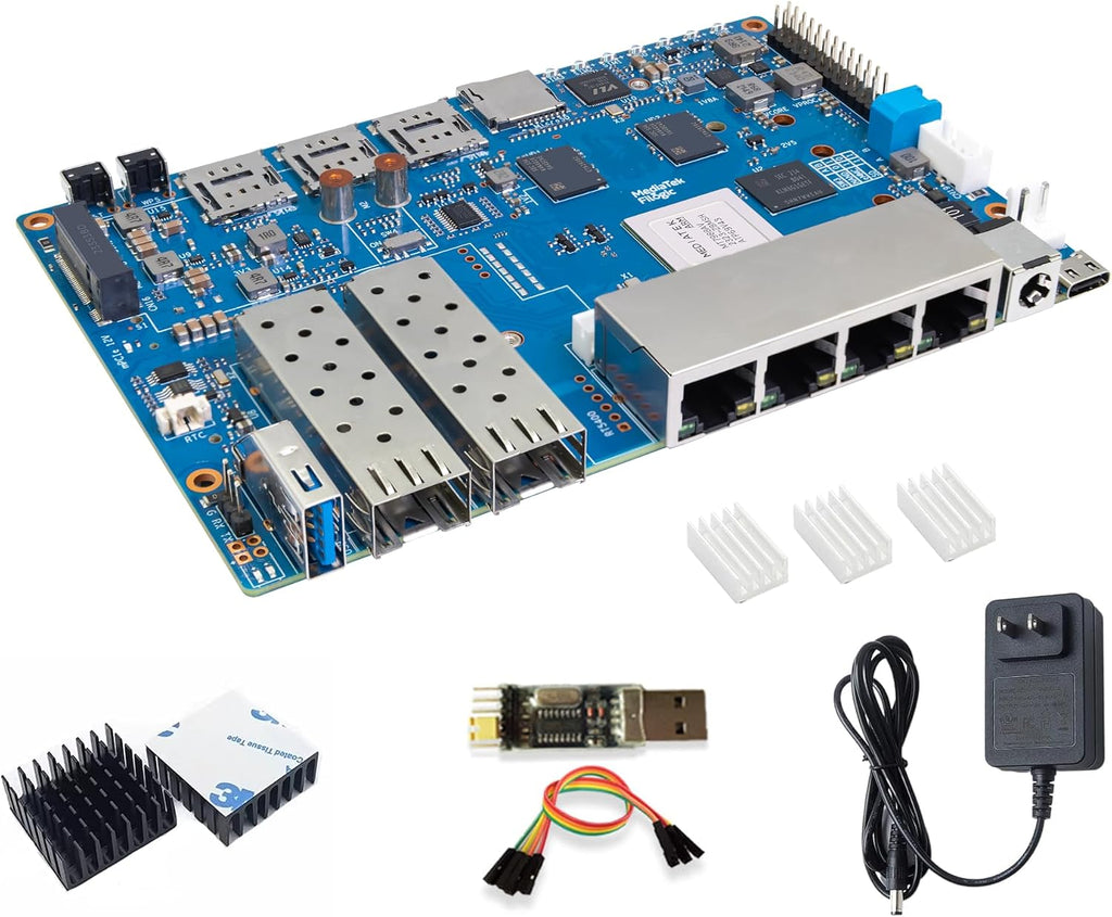 Banana Pi BPI-R4 Wi-Fi 7 Wireless Dual-Band WiFi OpenWRT Router Board, with MediaTek MT7988A (Filogic 880) SoC, Support 2X 10GbE SFP and 4X GbE Gigabit Ethernet for NAS Smart Home Gateway