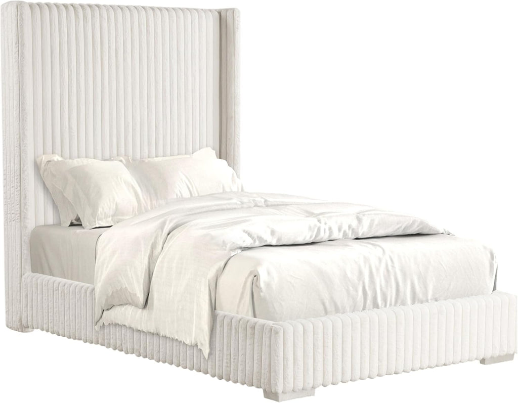 Furniture of America Plutforn Modern Wood 45-inch Twin Platform Bed with Fur Chenille Fabric, No Box Spring Required for Bedroom, Guest Room, White