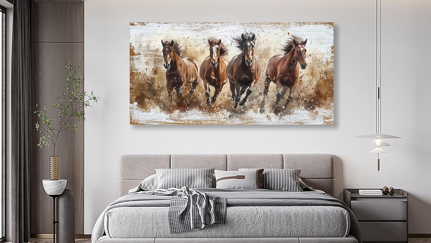 tigeridge Horses Canvas Wall Art - Brown Horse Pictures Animal Wall Decor Running Horses Painting Prints Artwork for Living Room Bedroom Home Office Wall Decorations 29' x 58'