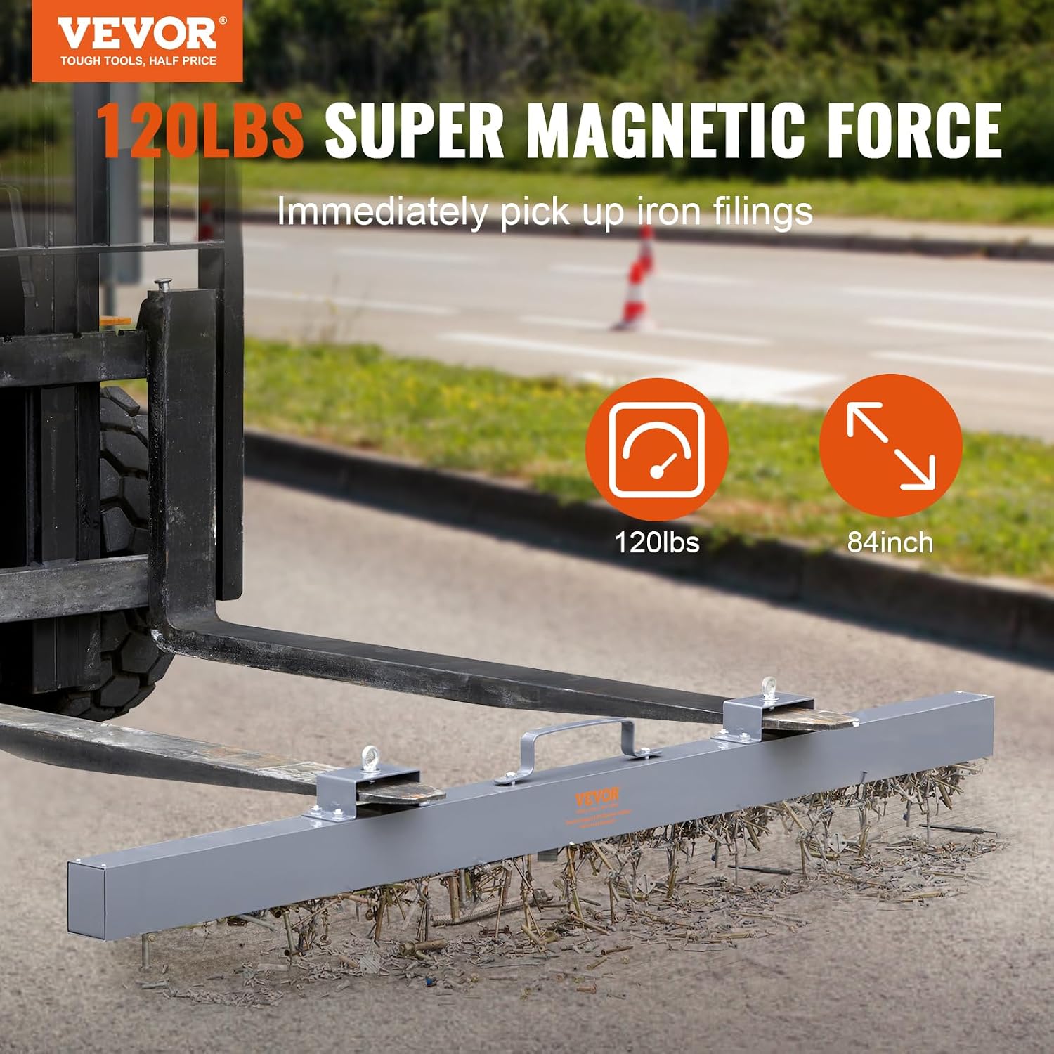 VEVOR 120lb Hanging & 50lb Rolling Magnetic Sweepers Nail Pickup Tool Kit with Wheels and Telescoping Handle for Construction Warehouse Floor Cleaning