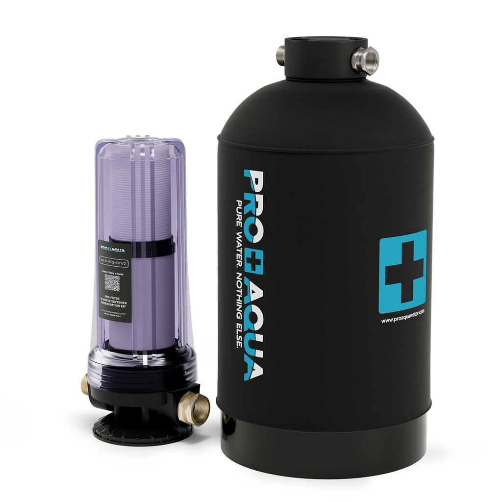 PRO+AQUA 16,000 Grain Portable Water Softener for RV, Trailers, Boats, Mobile Car Wash, Pressure Wash – Protects Water Systems from Hard Water Damage and Corrosion, with (Softener + Regeneration Kit)