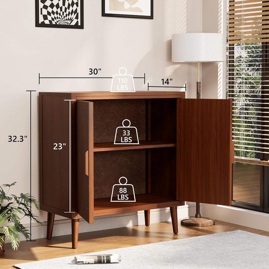 COSIEST Set of 3 30' Storage Sideboards with Doors, Accent Cabinets with Magnetic Push-to-Open Doors, Brown Line Pattern, Entryway Console for Living Room, Kitchen, Hallway