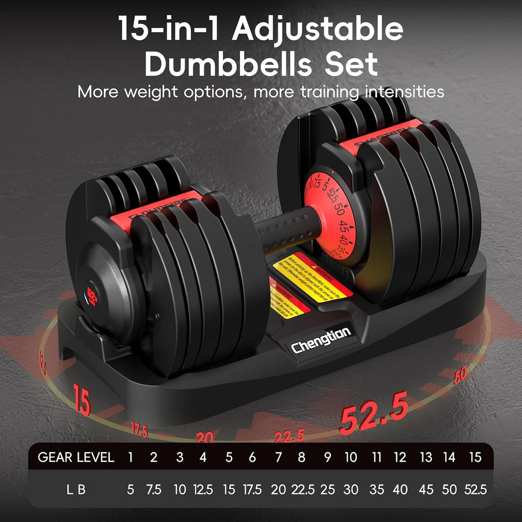 New Upgraded Adjustable Dumbbell Set of 2 (52.5 lbs/25 lbs), 15/9 Weights Dumbbell Set with Safe Locking System, Quick Adjustable Dumbbells For Men and Women Home Gym Workout with Anti-Slip Handle