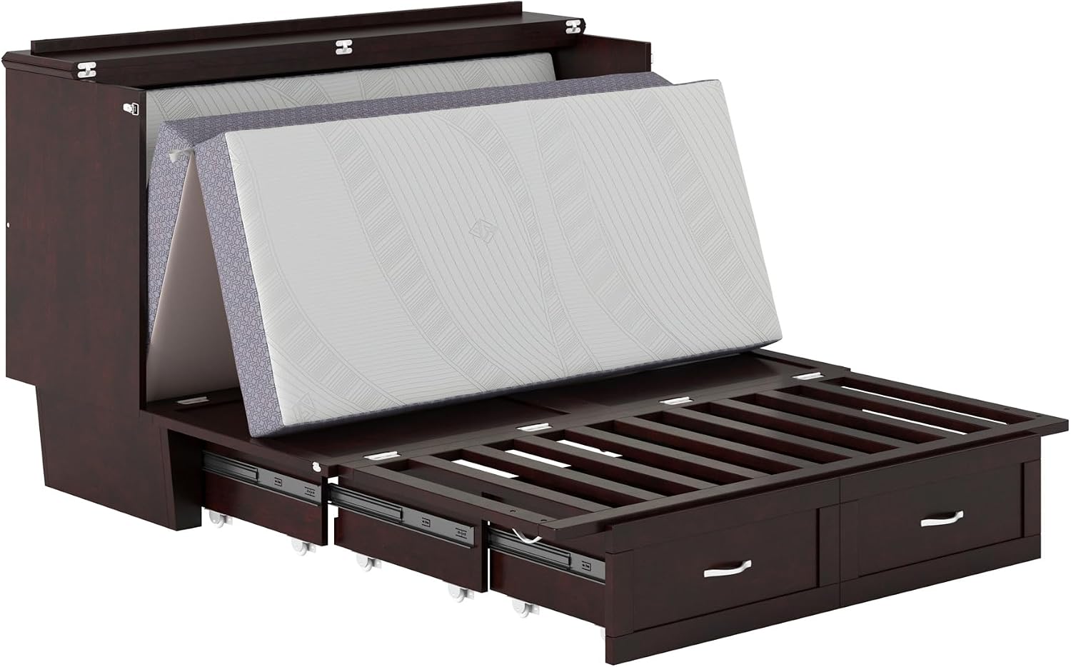 AFI, Monroe Queen Murphy Bed Chest with 6' Mattress, Storage Drawer & Built-in USB Charger, Espresso