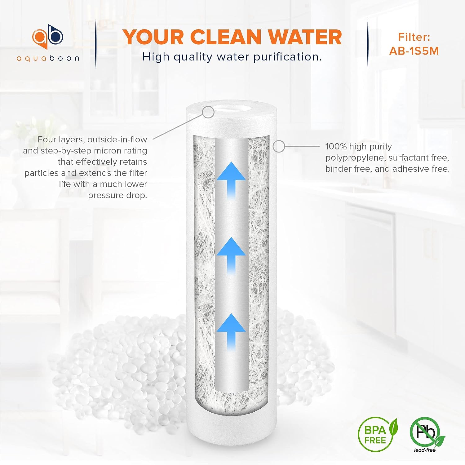 Aquaboon 5 Micron 10 x 2.5 Sediment Filter - Whole House Water Filter Replacement Compatible with Well Water Filters - P5, AP110, WHKF-GD05, 50 Pack