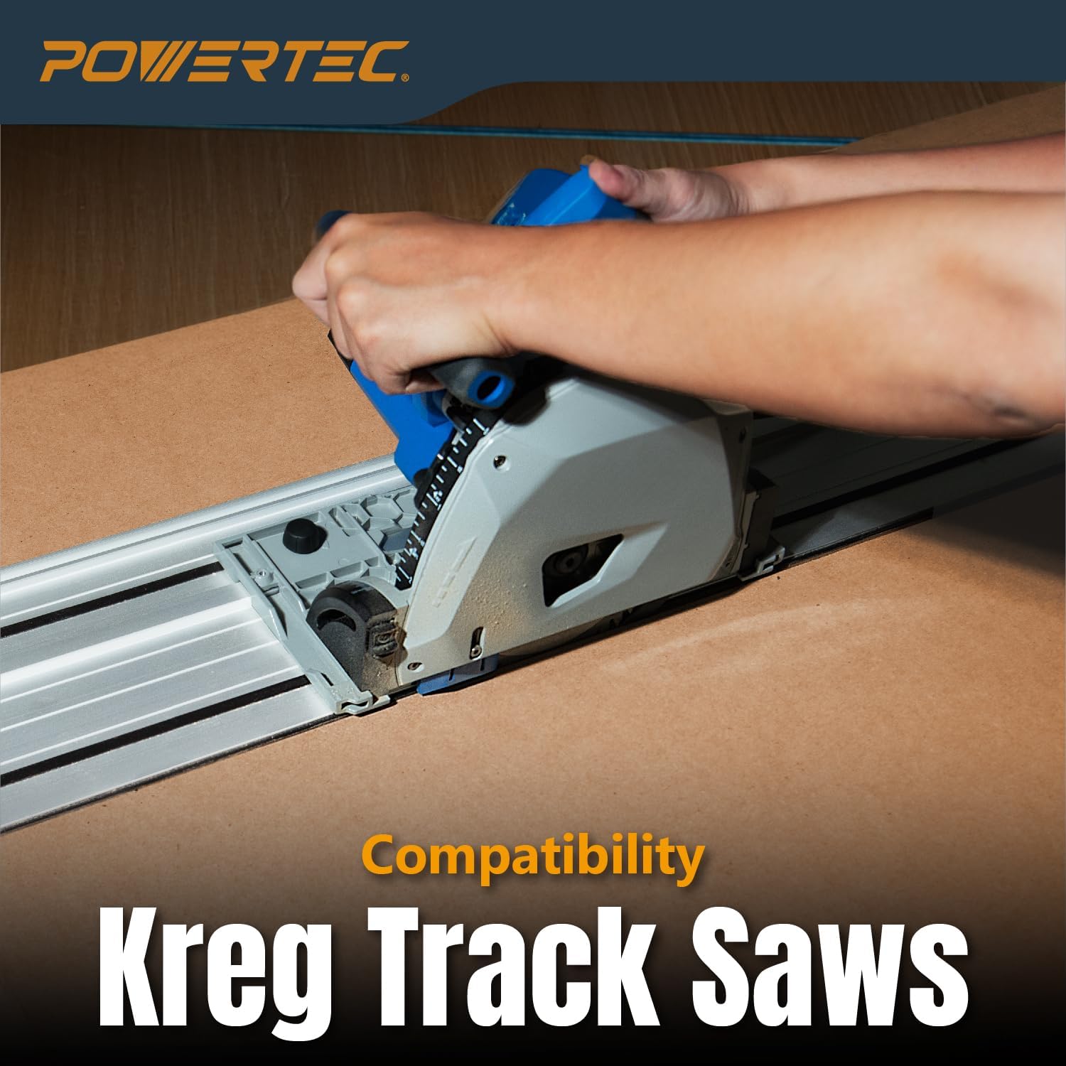 POWERTEC 110' Track Saw Guide Rail Joining Set for Kreg Track Saws, Include 2x55' Extruded Aluminum Guide Rail and 2 Rail Extension Connectors Perfect for Repeatable Rip Cuts & Crosscuts (71991)