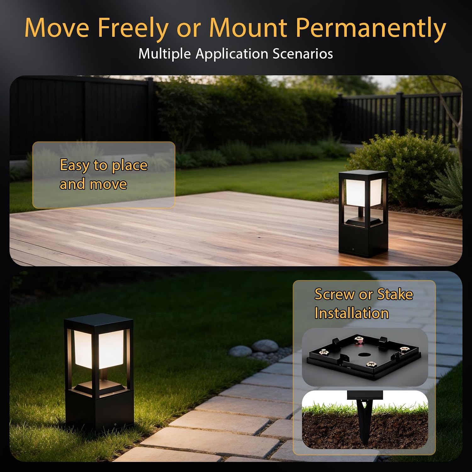 Solar Floor Lamp Outdoor Waterpoorf, Modern Aluminum Led Pathway Lights, Bollard Landscape Lighting for Garden Patio, Porch Post Lights, Remote Control, 3CCT, Dusk to Dawn (13.7'H-2Pack)