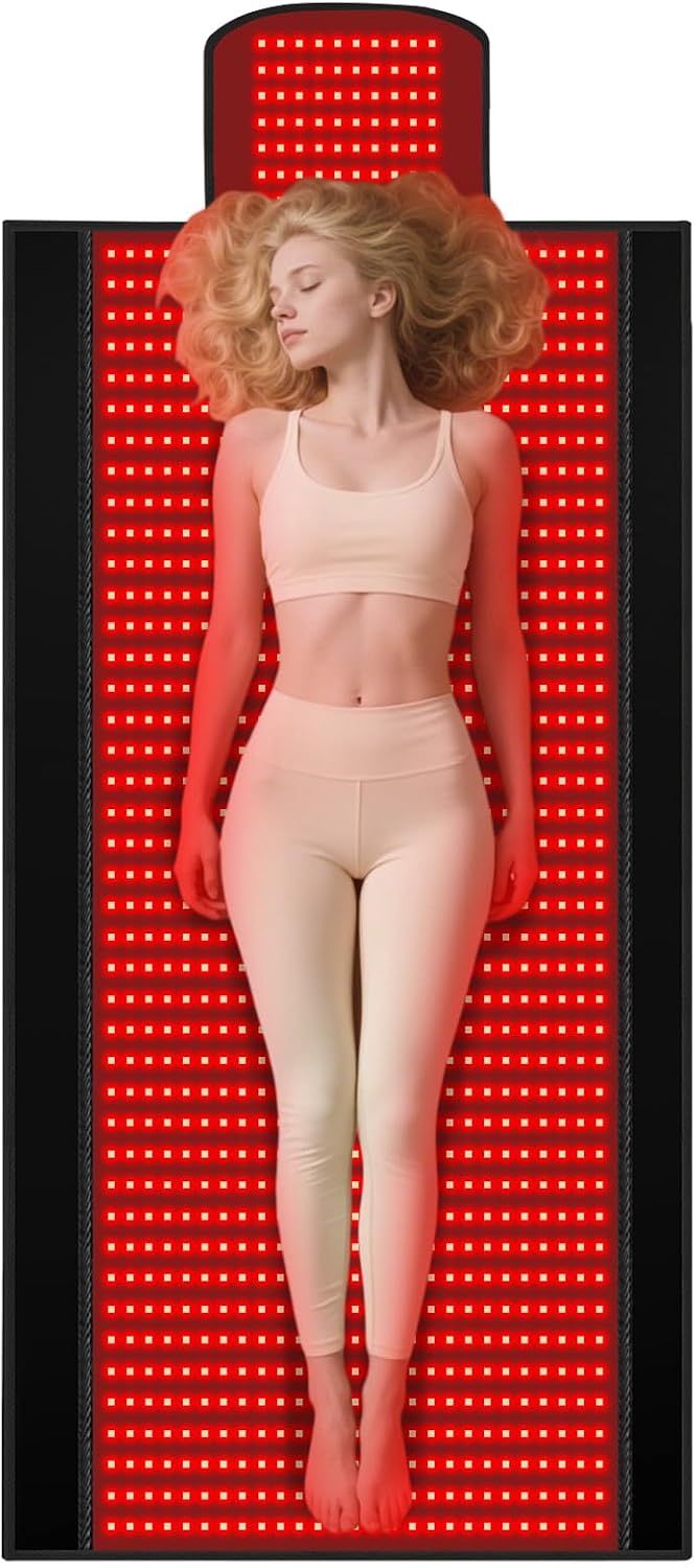 1370LEDs Dual Full Body Red Light Therapy Mat, Red Light Therapy Blanket, 2in1 LEDs(660nm& 850nm), Premium Leather, Adjustable Timer & Intensity