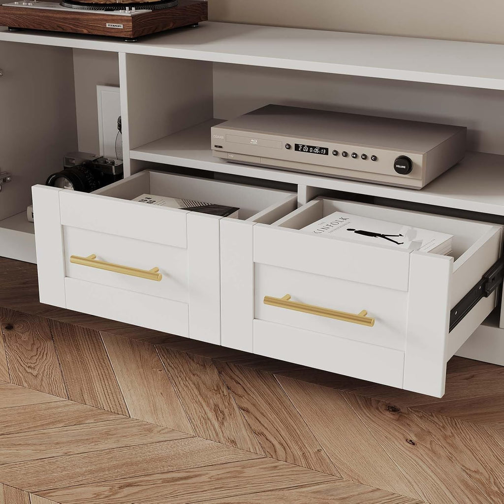 Entertainment Wall Unit, 4-Piece Large TV Stand Wall Unit Entertainment Center with Bookshelves & Storage, Wall Media Center with Shelves for TVs Up to 70', Media Console for Living Room, White.