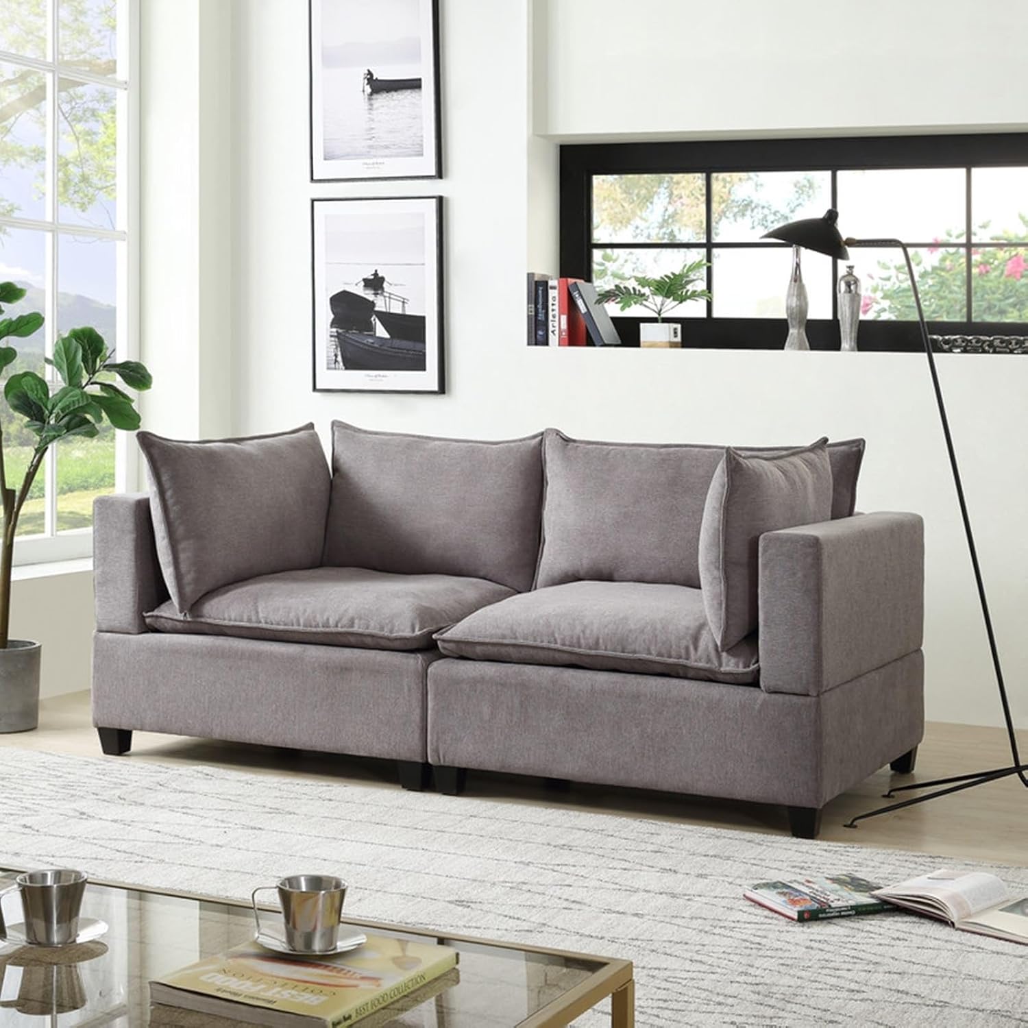 Daesar Love Seat Couches, Wood Frame, Light Grey Fabric Sofa Furniture for Small Space, Living Room, Bedroom, Studio, Apartment