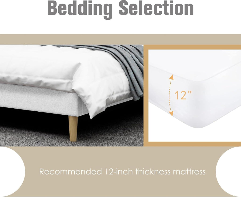 AGARTT Upholstered Platform Bed Frame King Size with Headboard and Footboard/Wooden Slats Support/No Box Spring Needed/Easy Assembly,White Linen