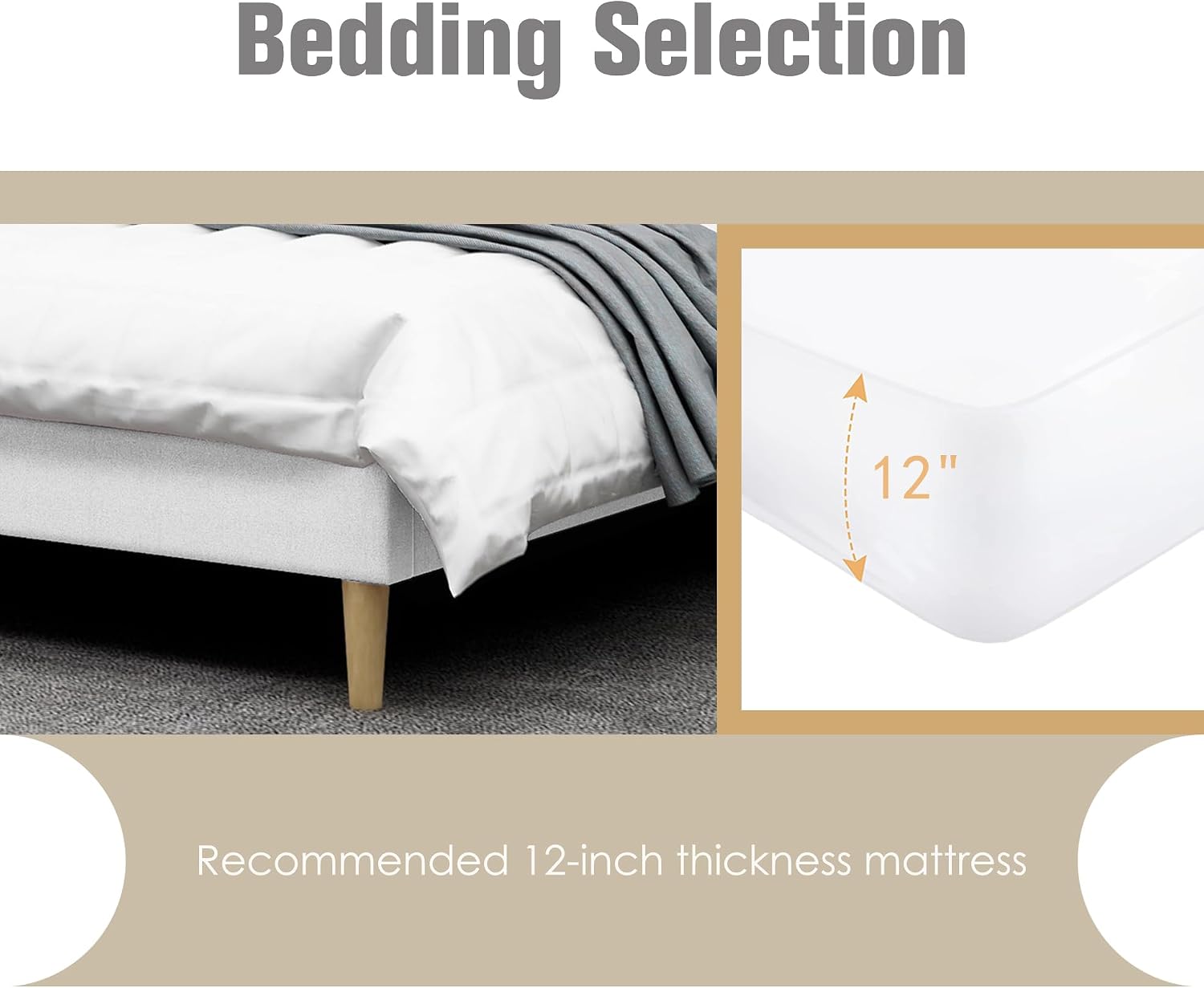 AGARTT Upholstered Platform Bed Frame King Size with Headboard and Footboard/Wooden Slats Support/No Box Spring Needed/Easy Assembly,White Linen