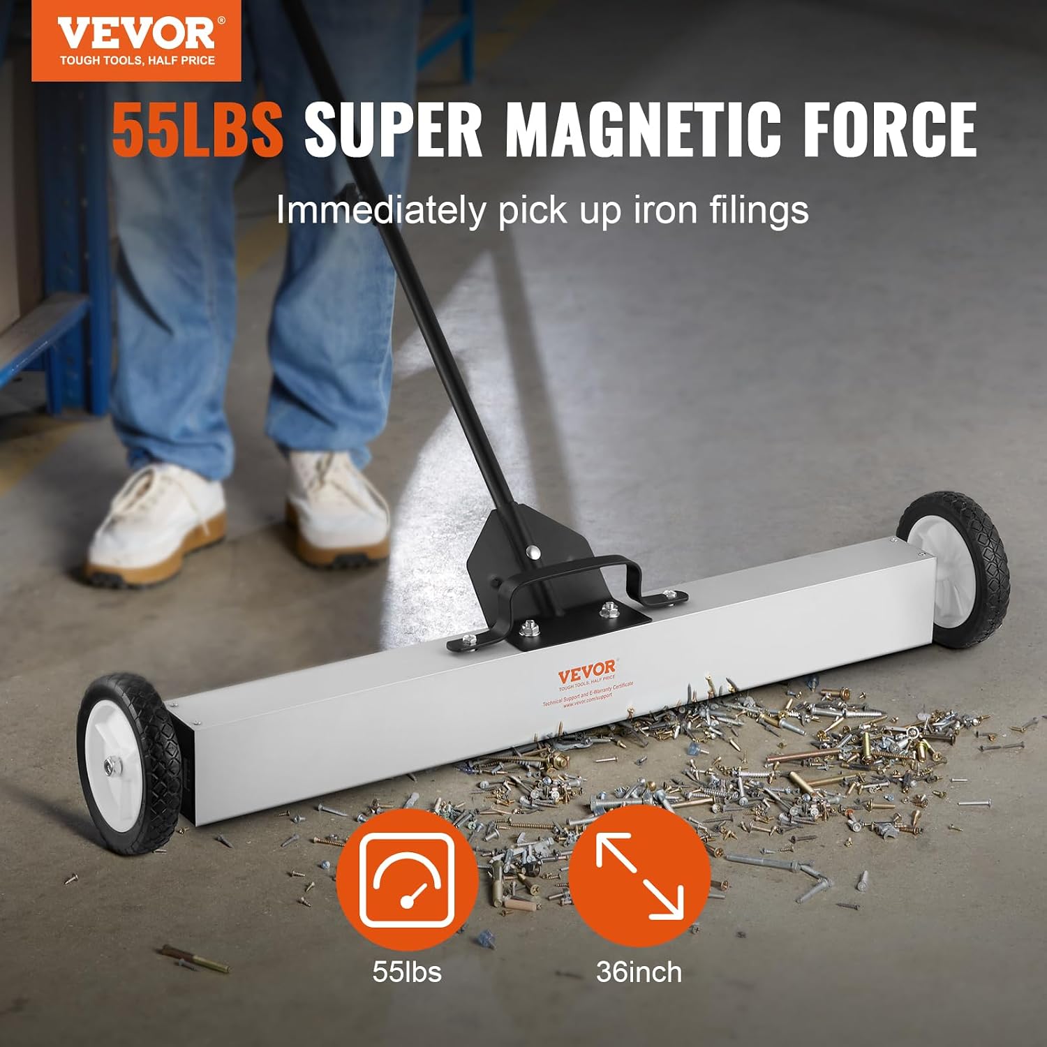120lb Hanging Magnetic Sweeper and 55lb Rolling Magnetic Sweeper with Wheels Metal Debris Pickup Tool Set