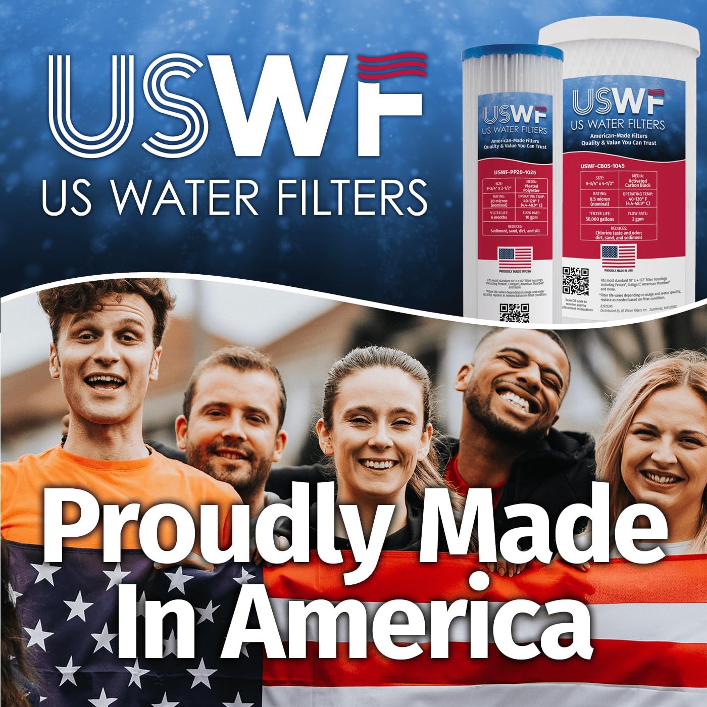 Replacement Filter Set for USWF 2-Stage Chloramine Reduction Filtration System, 5 Micron Sediment 10x4.5' and 1 Micron Chloramine Reduction Carbon Block 20x4.5' | Made in the USA