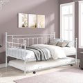 Metal Bed Twin XL, Bed with Trundle Light Grey Metal Bohemian Sofa Bed with Slats Daybed for Teen Adult Bedroom Living Room