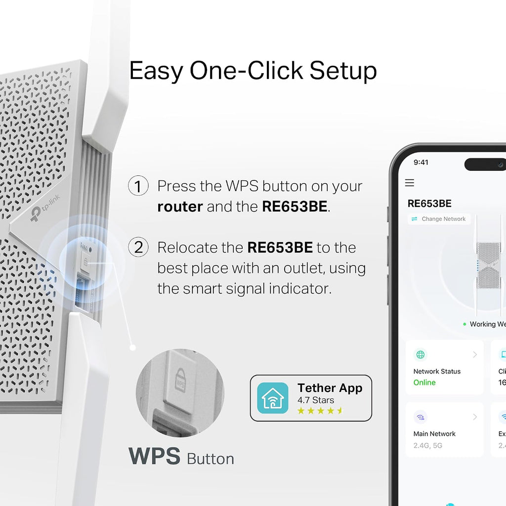 TP-Link BE10000 Wi-Fi 7 Range Extender RE653BE | 10 Gbps Tri-Band Wireless Repeater | 2.5 Gbps Ethernet Port | Internet Signal Booster for Home | Up to 2800 sq.ft, 128 Devices | 6 GHz, MLO, EasyMesh