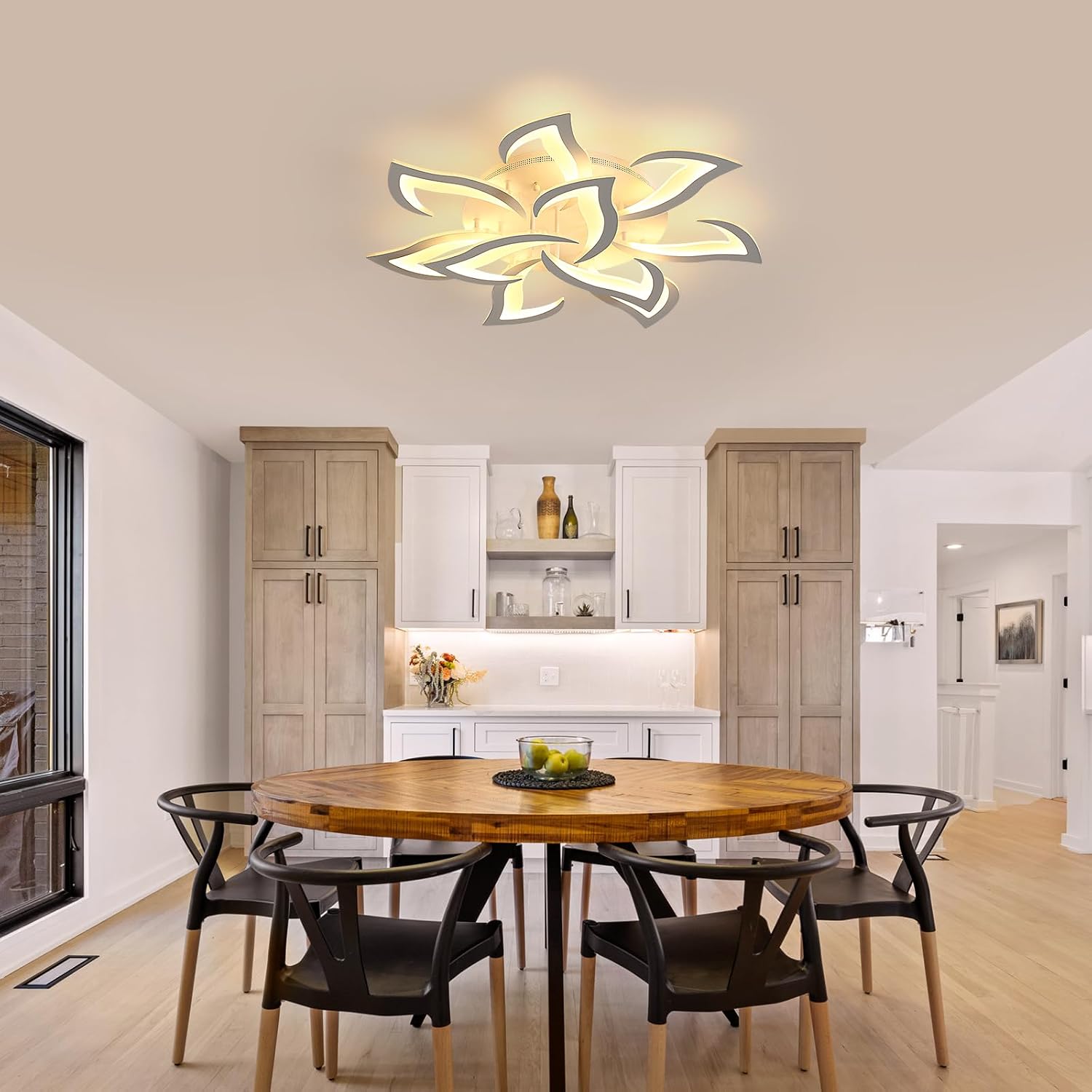 Goeco Dimmable Ceiling Light, 10-Petal Flower White LED 3000K-6500K Ceiling Fixture with Remote/App Control, Modern Flush Mount Ceiling Light for Living Room, Bedroom, Dining Room