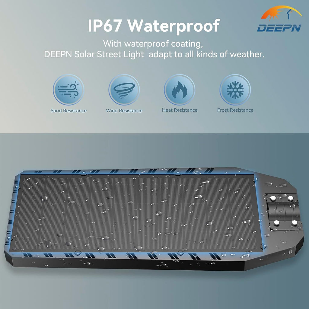 Deepn 12000W Solar Street Light, Commercial Grade Street Lights, IP67 Waterproof Solar Parking Lot Lights Dusk to Dawn Outdoor Lighting LED Security Flood Motion Sensor and Remote Control, 2 Pack