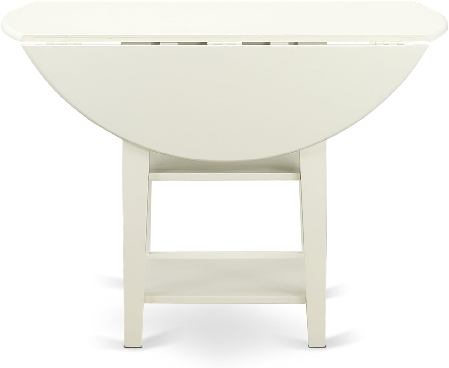 East West Furniture SUGR5-LWH-W 5 Piece Dining Table Set for 4 Includes a Round Kitchen Table with Dropleaf & Shelves and 4 Kitchen Dining Chairs, 42x42 Inch, Linen White